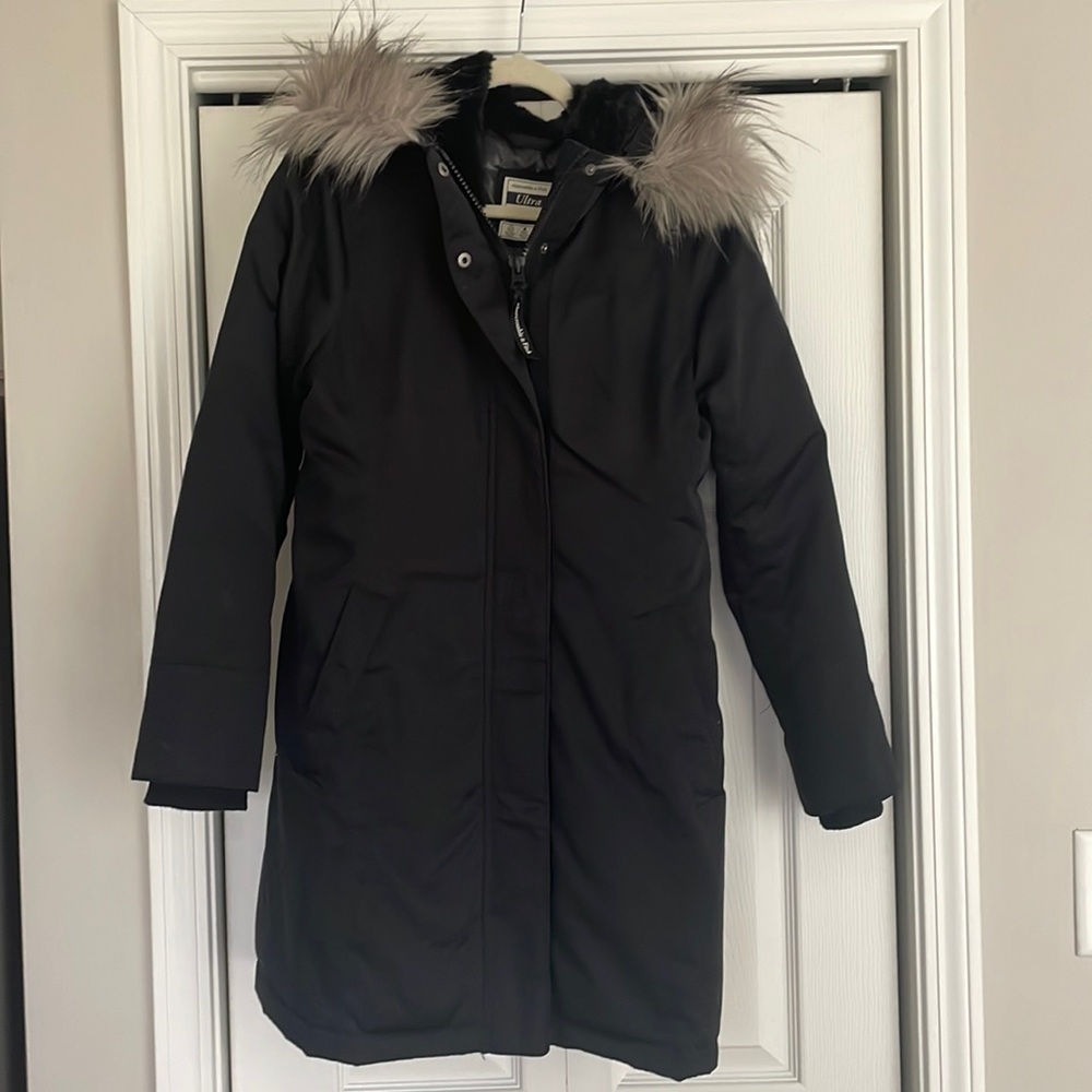 Abercrombie & Fitch Black Parka with Faux Fur Trim